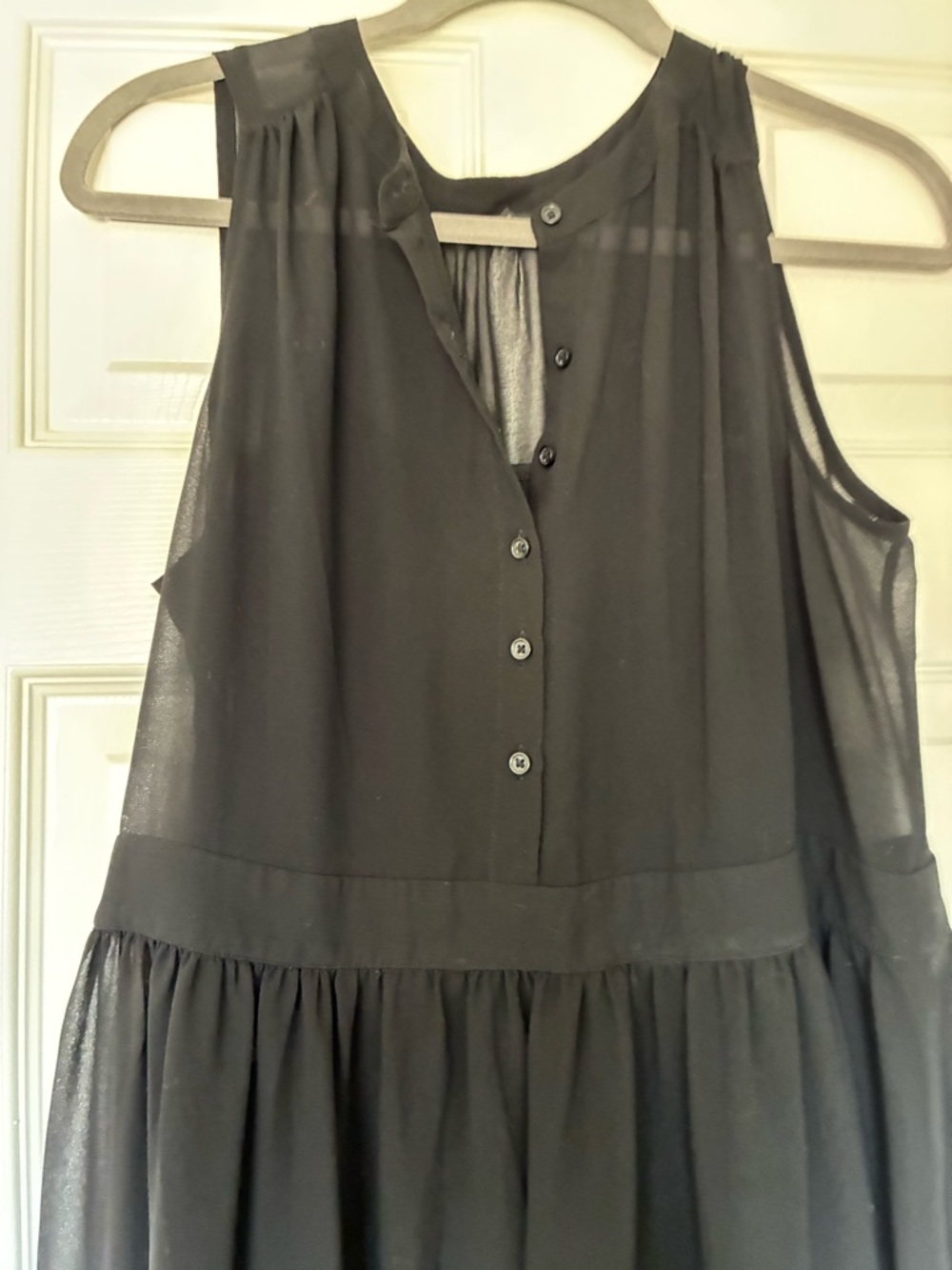 Sleeveless Black Button-Front Sheer Dress